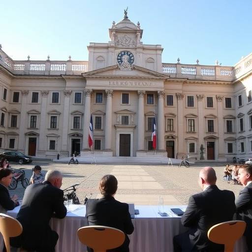 Foto di Palazzo Chigi durante una conferenza stampa