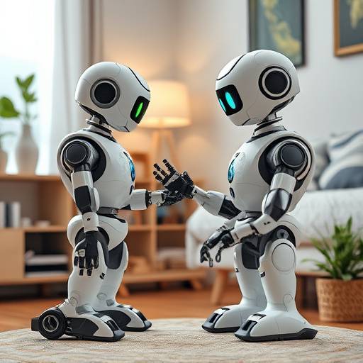 Immagine di un robot domestico che interagisce con una persona in un ambiente domestico