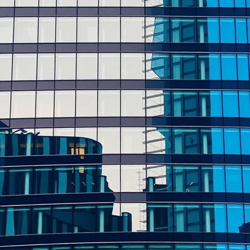 Immagine di una moderna palazzina di uffici con vetrate riflettenti in un quartiere finanziario
